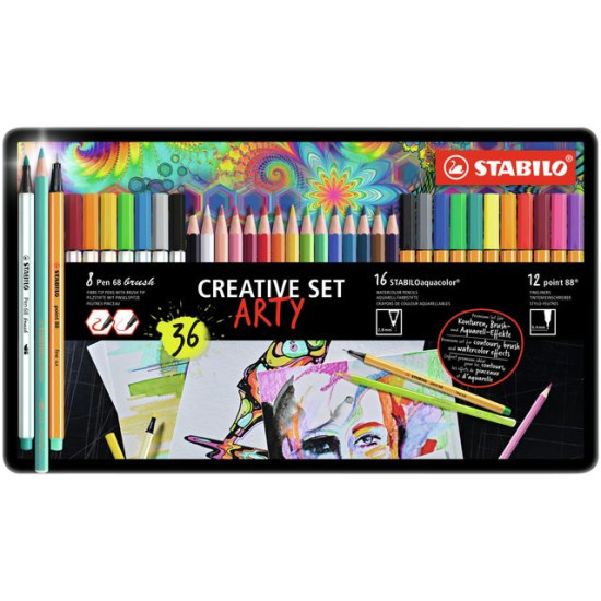 STABILO CREATIVE SET 87/3193 ARTY ASS METALEN ETUI A 36 STUKS - 50% korting