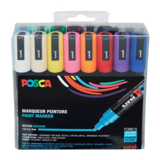 VERFSTIFT POSCA PC5M SET A 16 KLEUREN