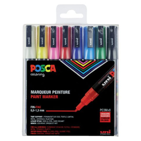 VERFSTIFT POSCA PC3M 0.9-1.3MM SET 8 KLEUREN