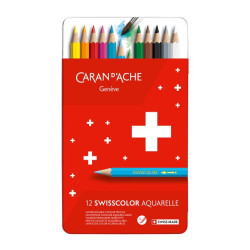 KLEURPOTLODEN CARAN D’ACHE SWISSCOLOR AQUAREL SET A 12 STUKS